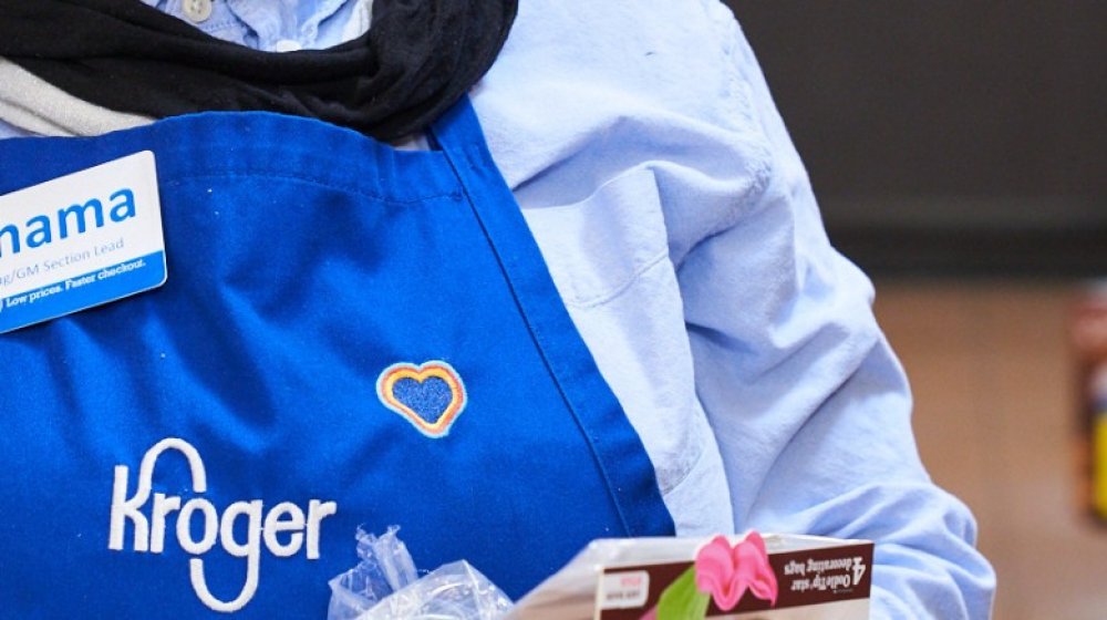 Kroger Uniform with multi-colored heart