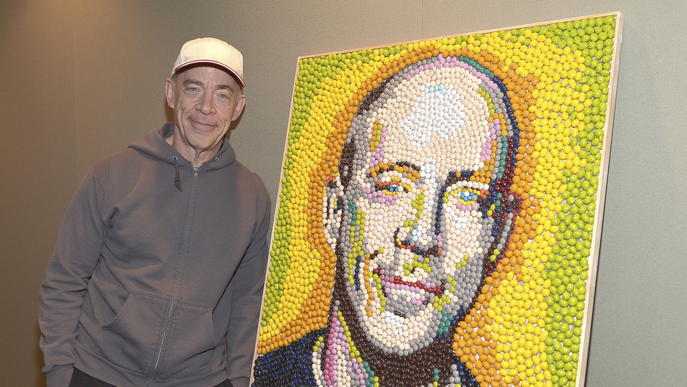 J.K. Simmons with art made with M&M's