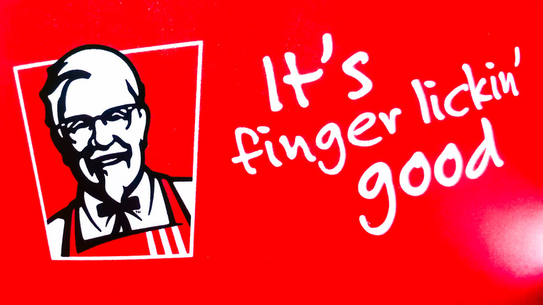 KFC bucket side with slogan printed on