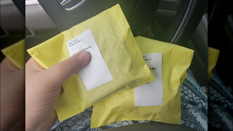 Yellow food bags from Starbucks