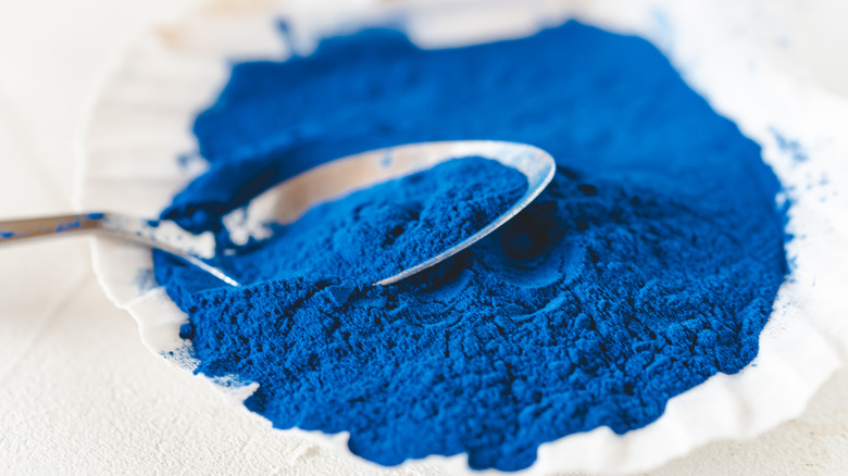 Blue spirulina algae powder dietary supplement 