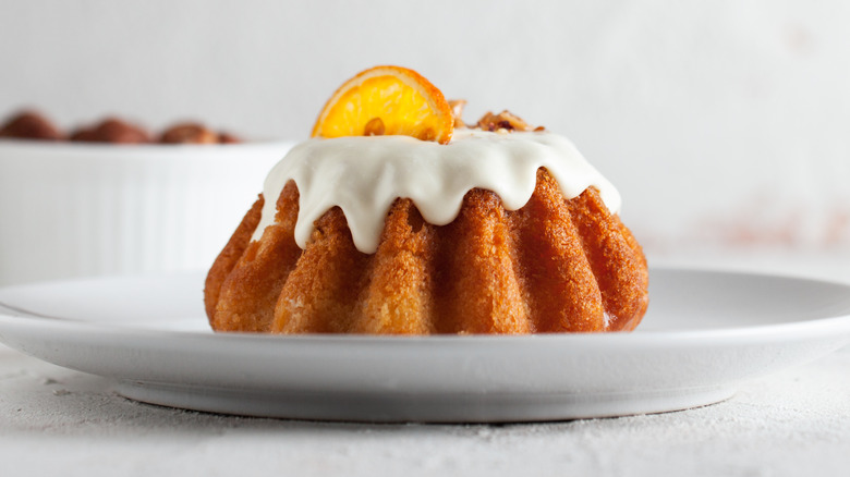 rum cake on white plate