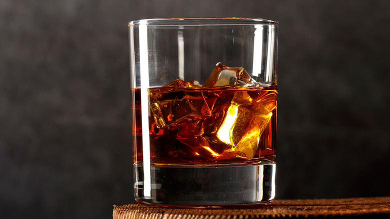 whiskey in tumbler with ice