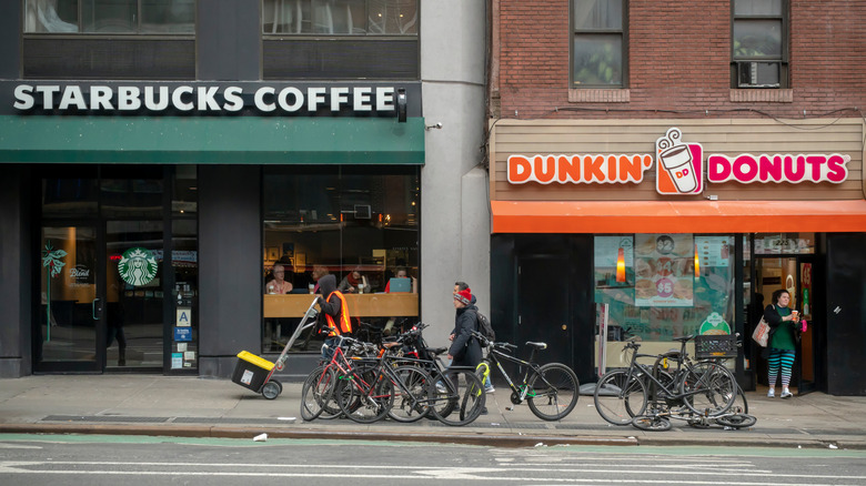 Starbucks and Dunkin' stores next to each other