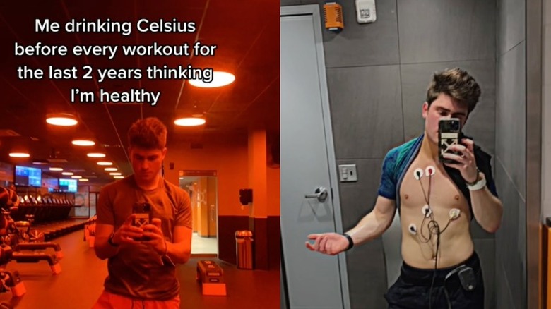 screenshot of man in the gym and screenshot of man with ekg cables