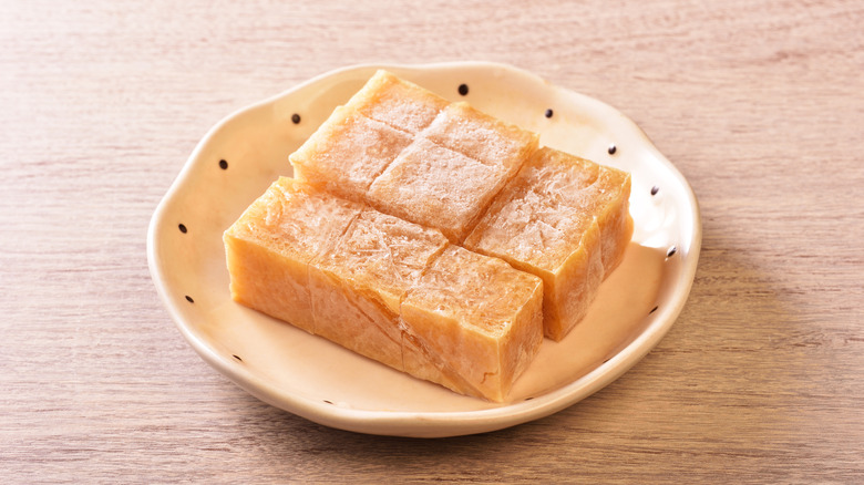 Plate of frozen tofu