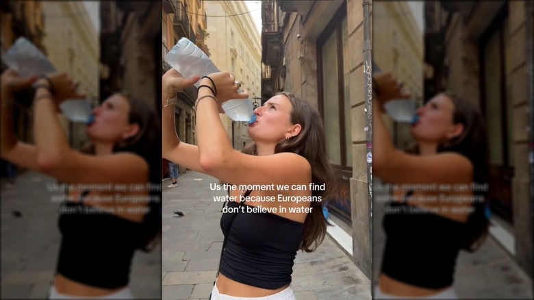 Woman chugging water