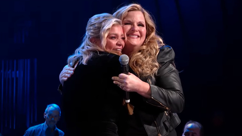 Trisha Yearwood hugs Lauren Alaina at the Grand Ole Opry