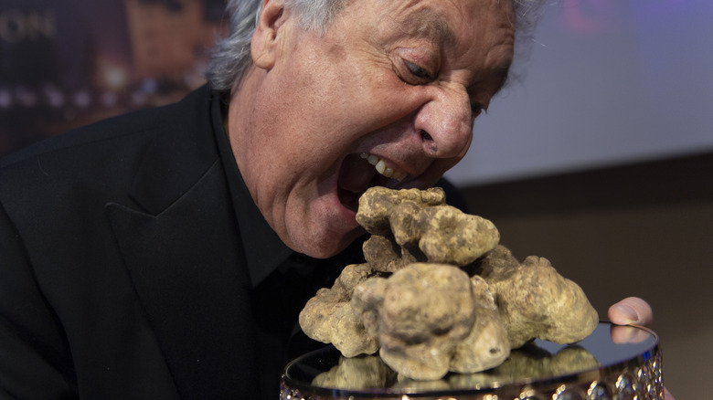 Man eating white truffles