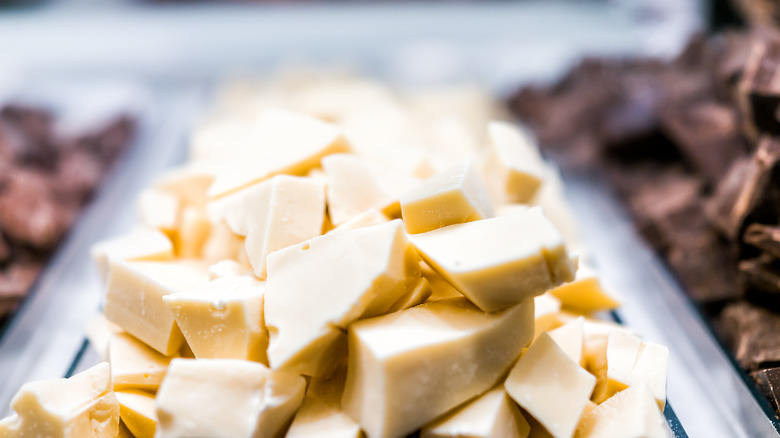 white chocolate chunks in sweets shop