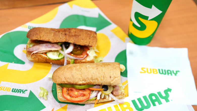 Sandwich on Subway wrapper with Subway cup