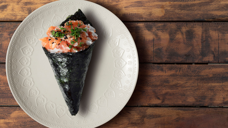 Hand roll sushi on a plate