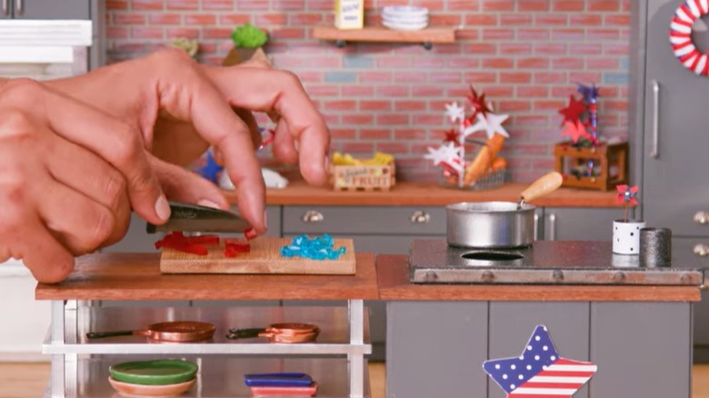 Chef preparing tiny gelatin