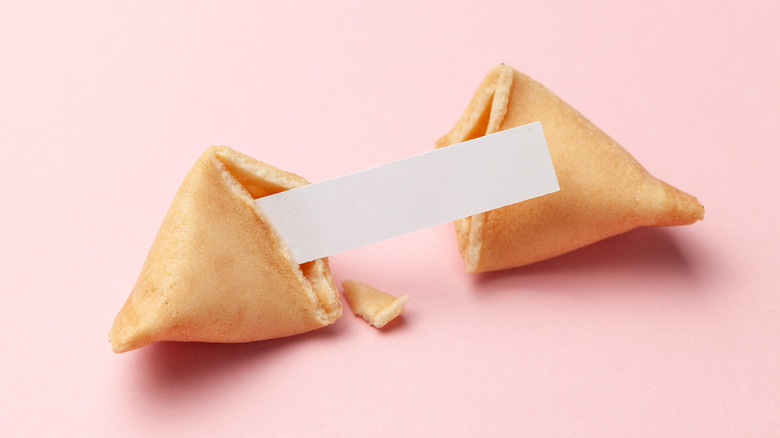 Blank fortune cookie on a pink background