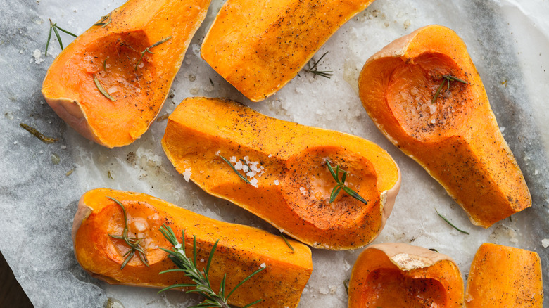 Cooked butternut squash with rosemary