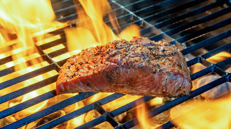 salmon filet on grill