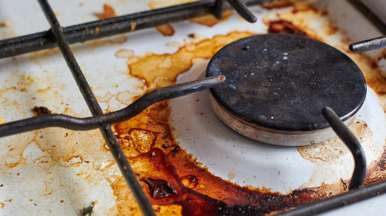 messy stovetop after deep frying