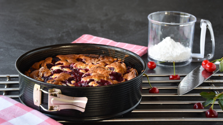 Cherry cake on cooling rack