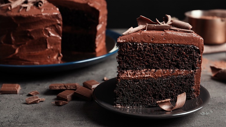 Thick slice of chocolate cake