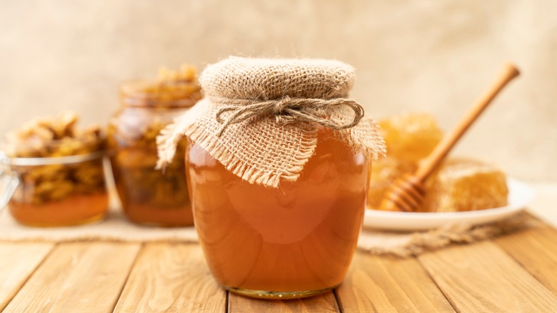 Honey stored in sealed jar 