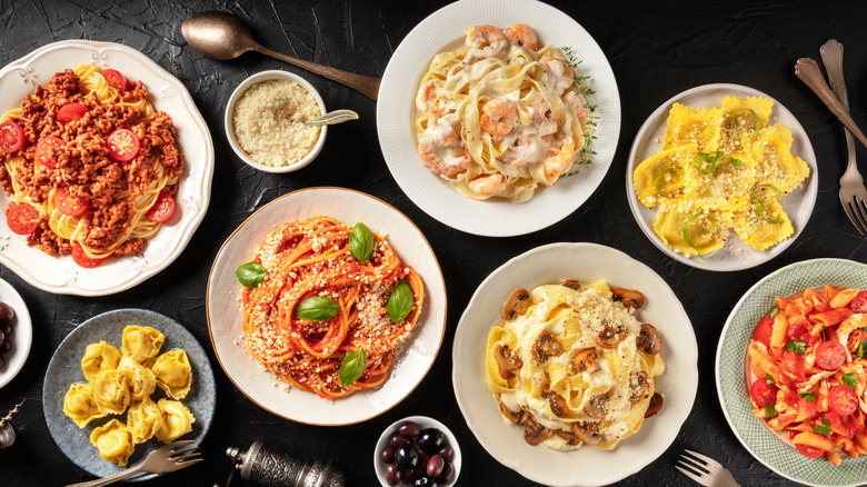 Several different types of pasta dishes