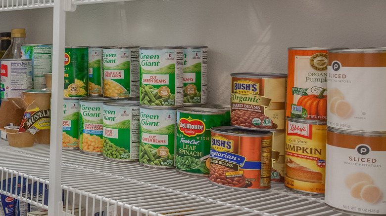 Canned vegetables in pantry