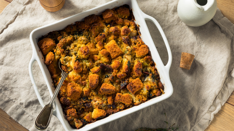 Pan of cornbread stuffing