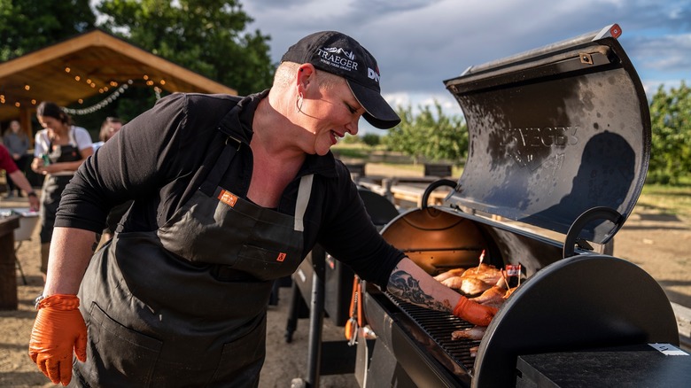 Danielle Bennett cooking on a grill