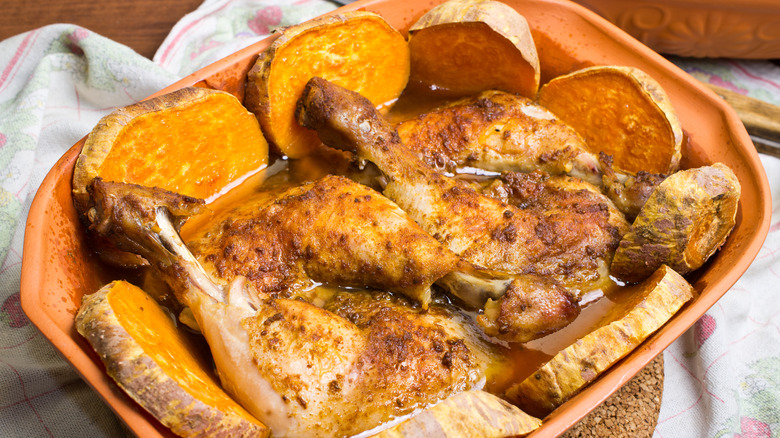 roasted chicken in a clay pot