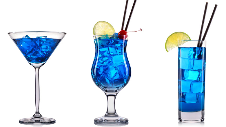 Three blue cocktails