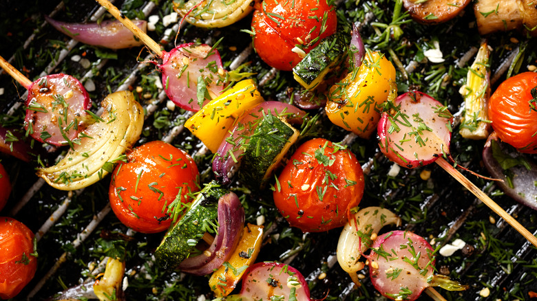 Skewered vegetables on the grill