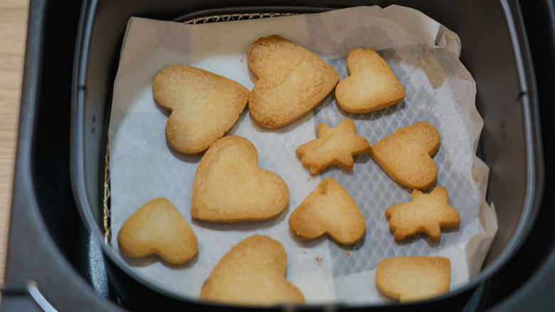 Heart shaped cookies in an air fryer 