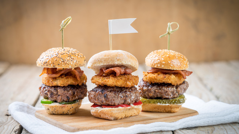 three sliders hamburgers with flags