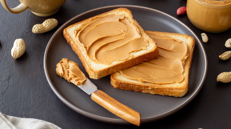 Two slices of peanut butter toast