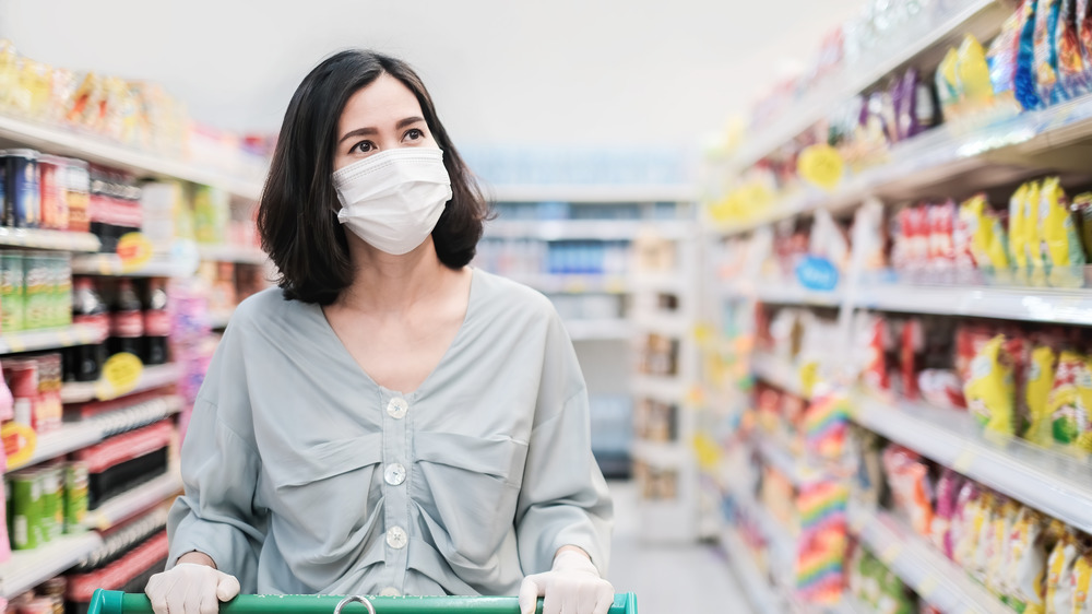 Grocery shopping in mask