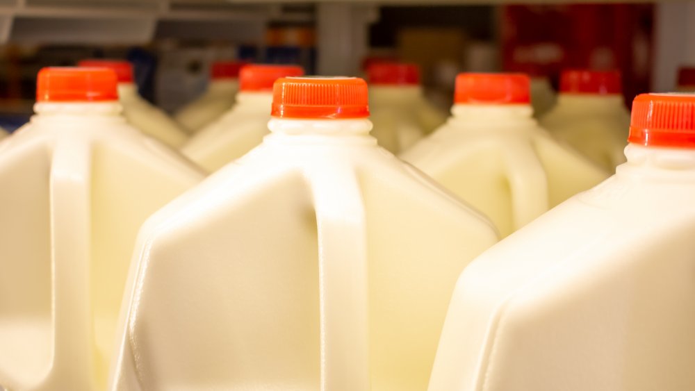 gallons of milk in a refrigerator