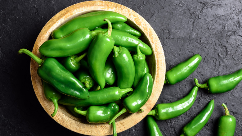 jalapeños in wooden bowl