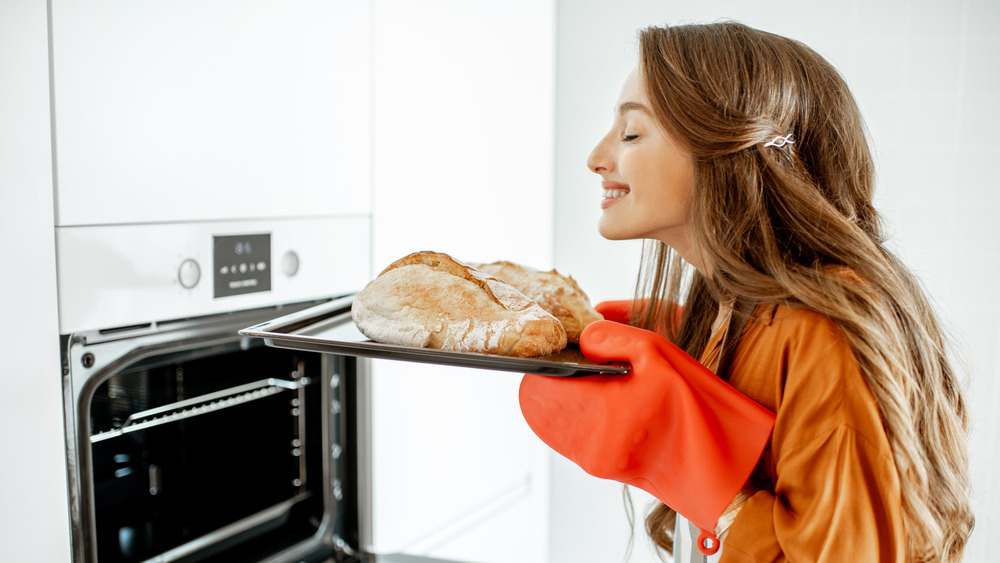 woman baking bread