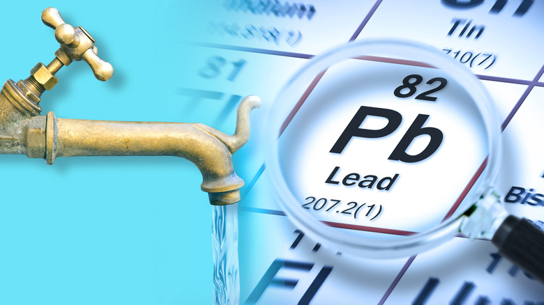 lead on the periodic table with a faucet of running water