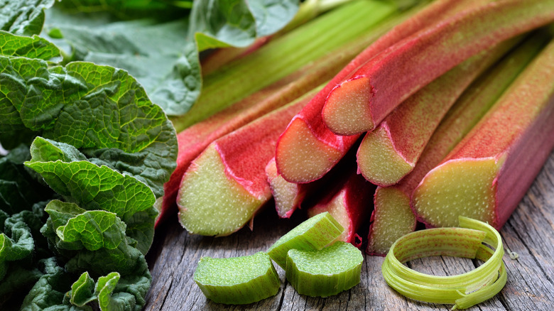 Cut rhubarb stalks