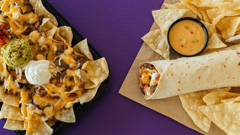 Taco Bell nachos, burrito, and chips