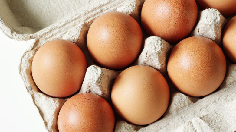 brown eggs in carton 