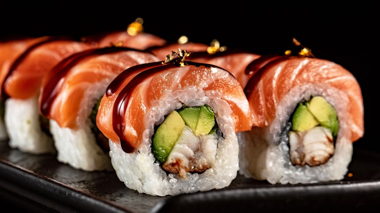 A salmon sushi roll