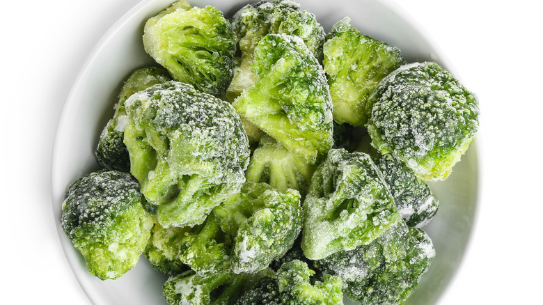 Frozen broccoli in a bowl