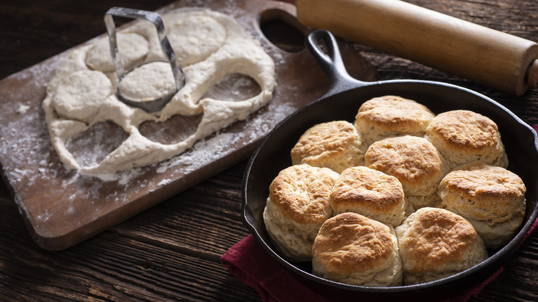 Biscuit dough cut out into shapes