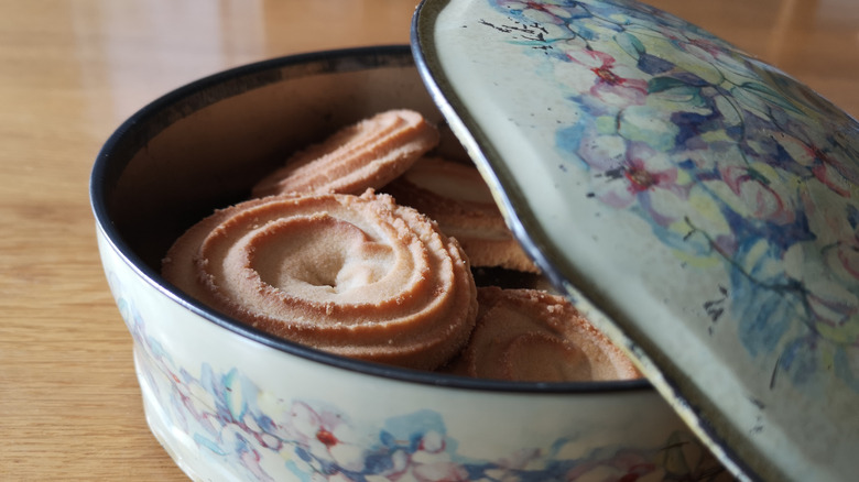 cookie tin filled with shortbread cookies