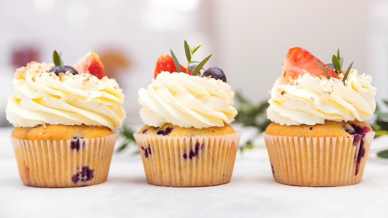 Cream cheese covered blueberry muffins