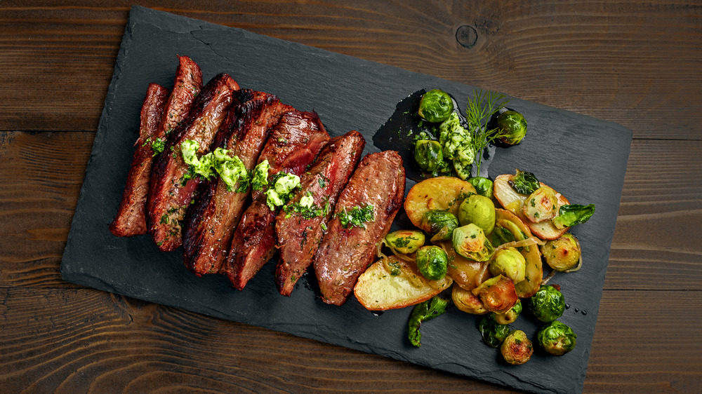 Hanger steak cut against the grain and ready to eat