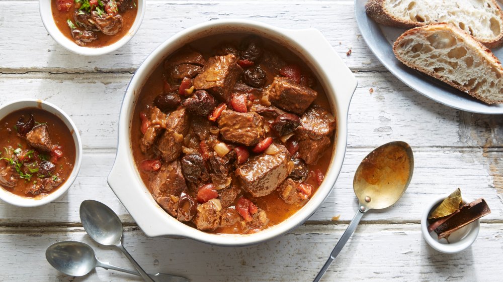 beef stew in white pot