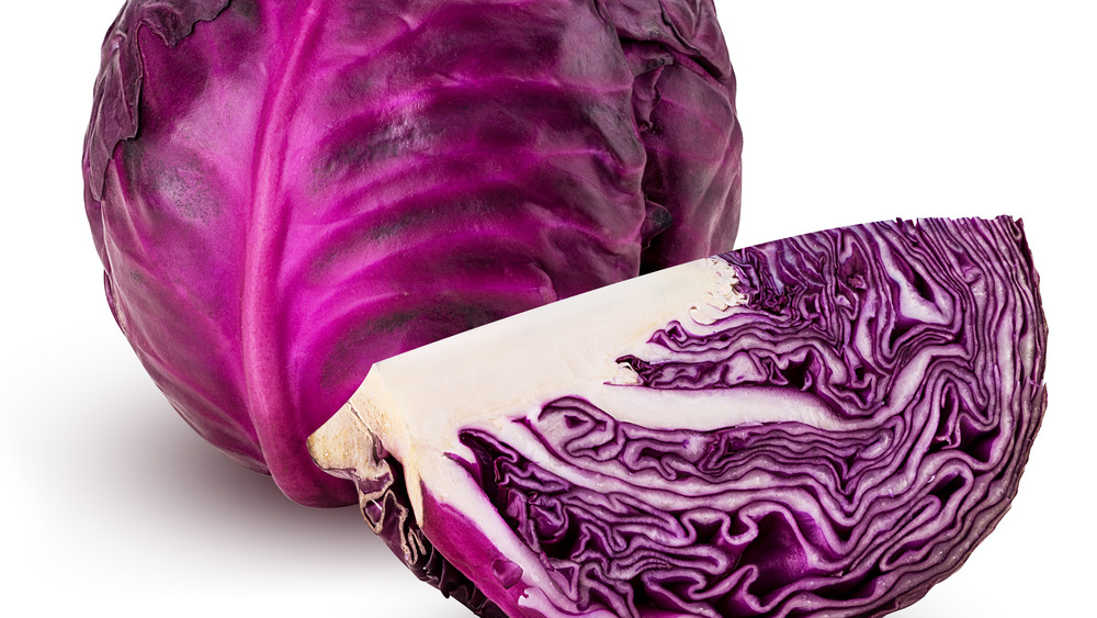 Whole and cut red cabbage